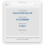 CANON カメラのシャッターカウント数がわかるアプリ「ShutterCount」for Mac App